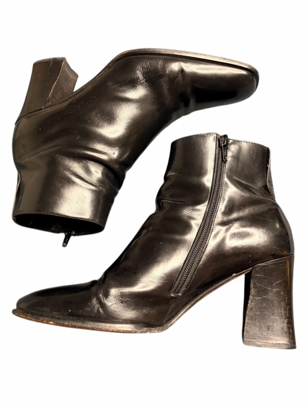 Via Spiga Black Leather Square-Toe Ankle Boots